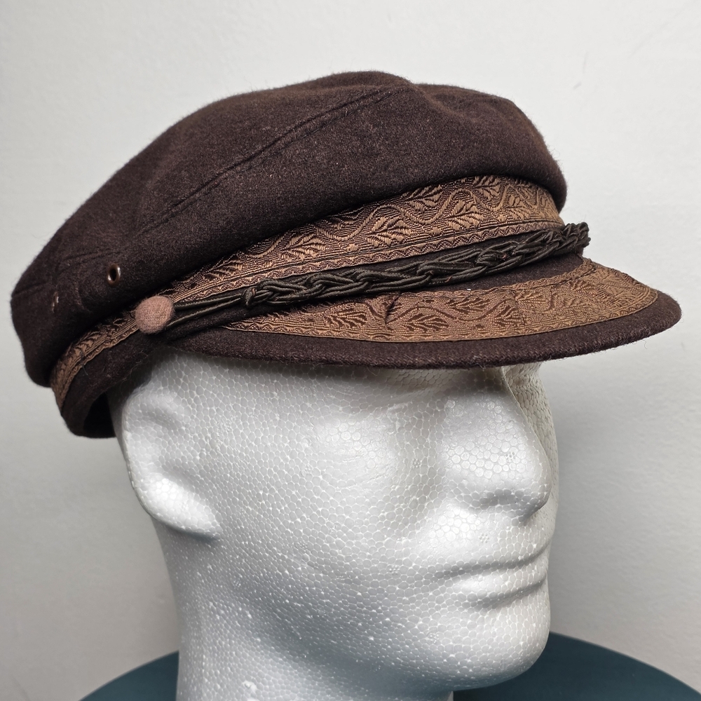 Wool Greek Fisherman Cap Brown Vintage 7.5 7 1/2 Braided
